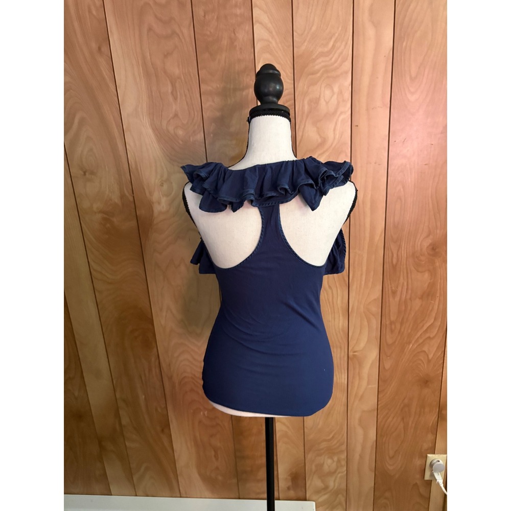 Robert Rodriguez Navy Blue Ruffle Ribbed Knit Racerback Top Small - Picture 3 of 7
